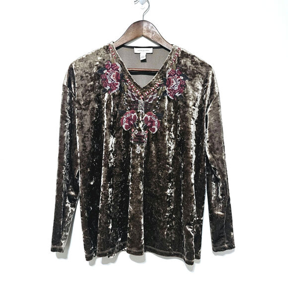 Vintage X American  Embroidered Velvet Top Women's Size S Brown Whimsigoth Boho - Picture 1 of 7